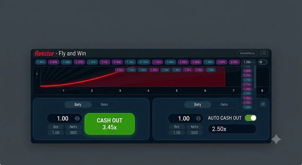 Betting panel and Auto Cash Out feature in Aviator 1xBet