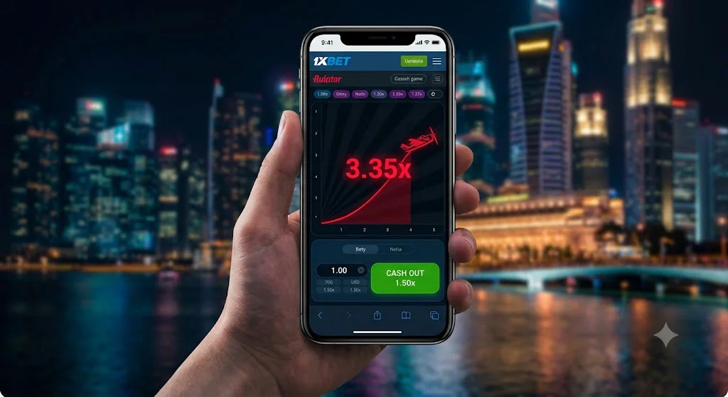 Mobile version of the instant game Aviator on 1xBet Singapore